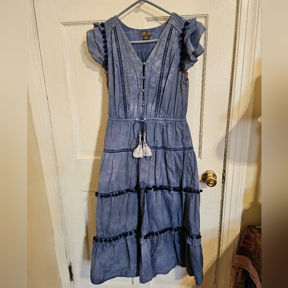 Distressed Blue Peasant Maxi Dress - Picture 1 of 4
